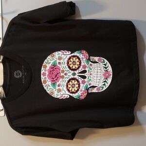 Social Culture Sugar Skull Short Sleeve Crop Top, XS